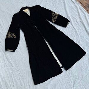 True Vintage 1930’s Silk Rayon Velvet Long Opera Coat Embroidered